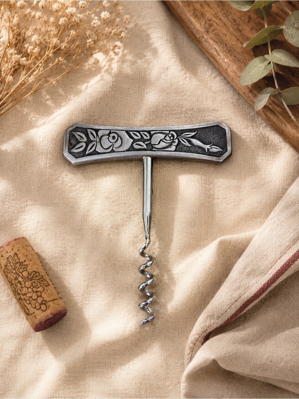 Vintage Floral Metal Corkscrew Bottle Opener